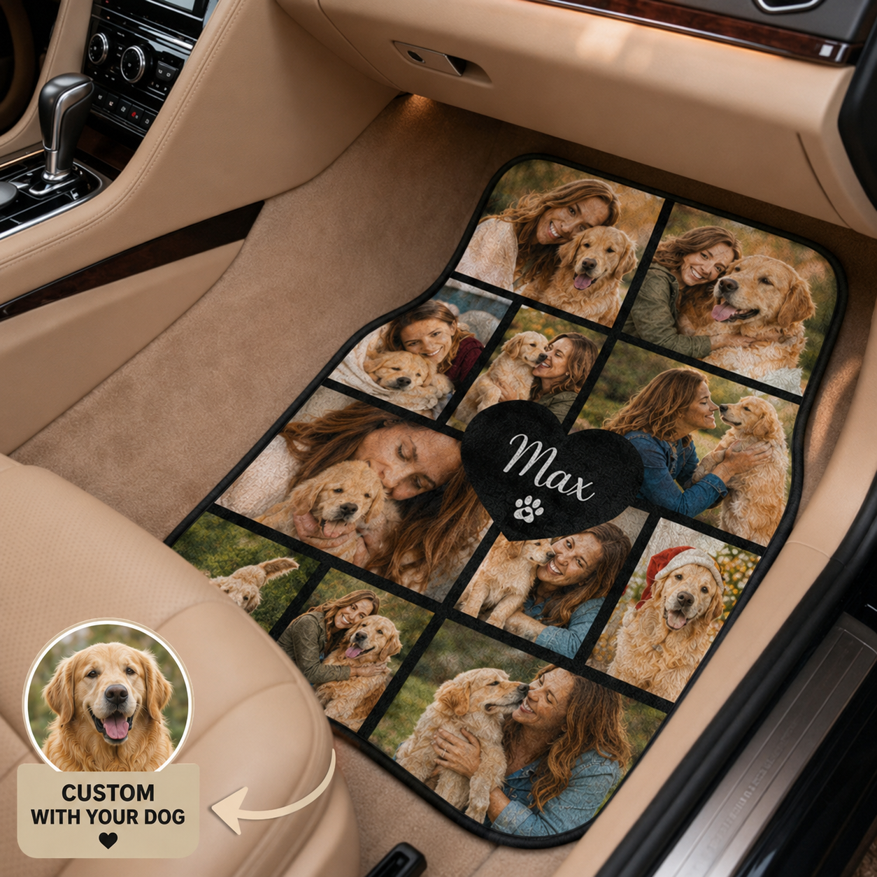 Custom Dog Photo Car Mats Set, Personalized Pet Floor Mats, Car Interior Gift THUC99
