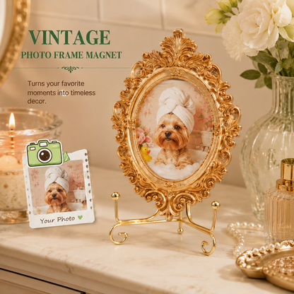 Custom Dog Vintage Photo Frame Magnet, Personalized Pet Portrait Dog Lover Gift THUC99