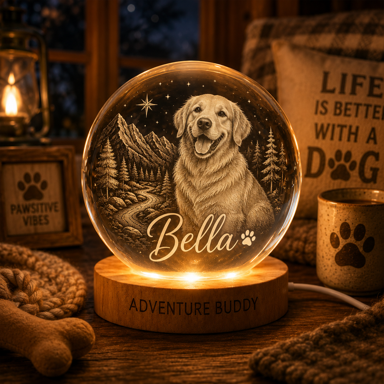 Personalized Pet Memorial Lamp, Custom Dog Crystal Ball Night Light, Dog Photo Keepsake THUC99