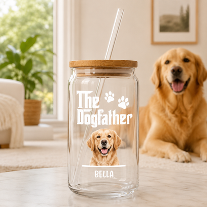 Custom Dog Mom Glass Tumbler – Personalized 16oz Cup with Lid & Straw THUC99