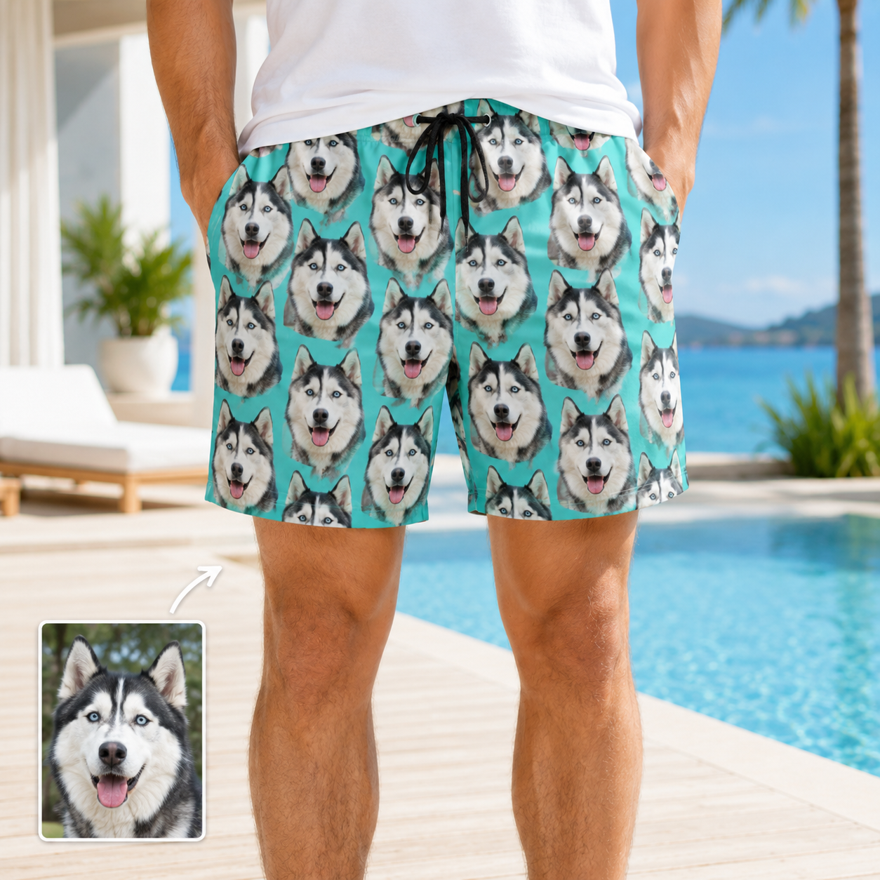 Personalized Custom Dog Picture Beach Shorts Summer Swim Trunks for Men THUC99