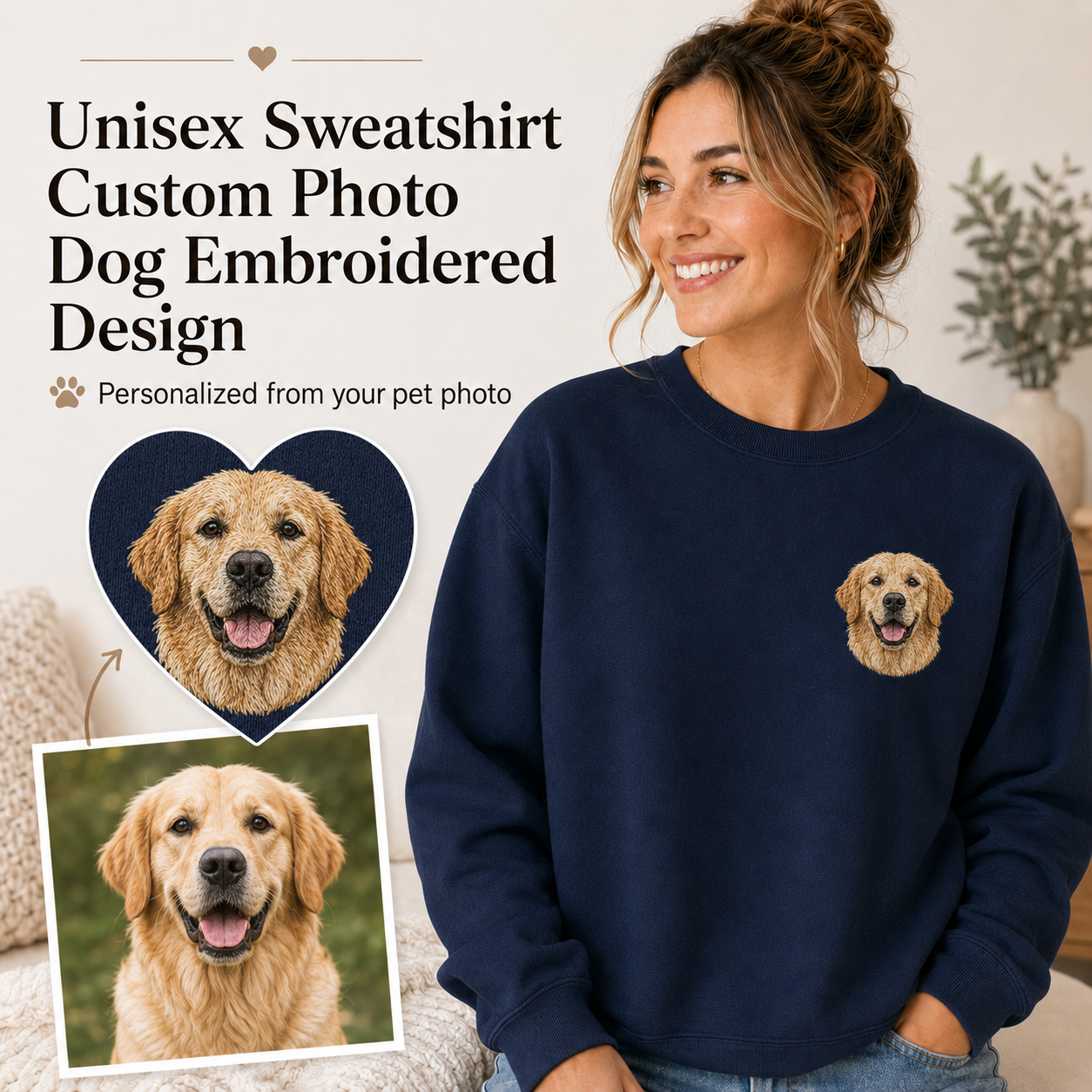 Custom Dog Embroidered Sweatshirt, Personalized Pet Memorial Hoodie THUC99