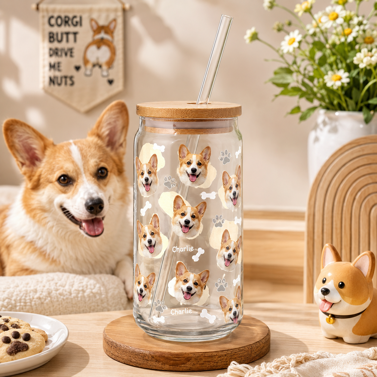 Custom Dog Mom Glass Tumbler – Personalized 16oz Cup with Lid & Straw THUC99