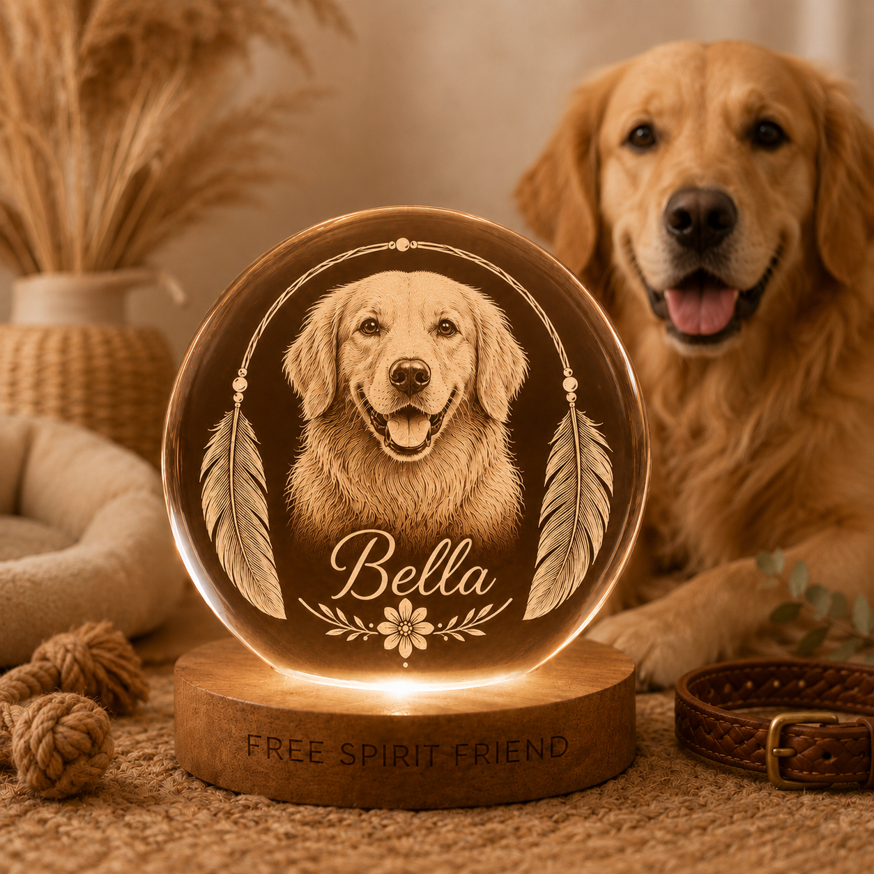 Dog Photo Crystal Ball Night Light, Custom Pet Memorial Lamp, Personalized Dog Gift THUC99