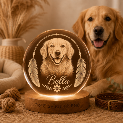 Dog Photo Crystal Ball Night Light, Custom Pet Memorial Lamp, Personalized Dog Gift THUC99