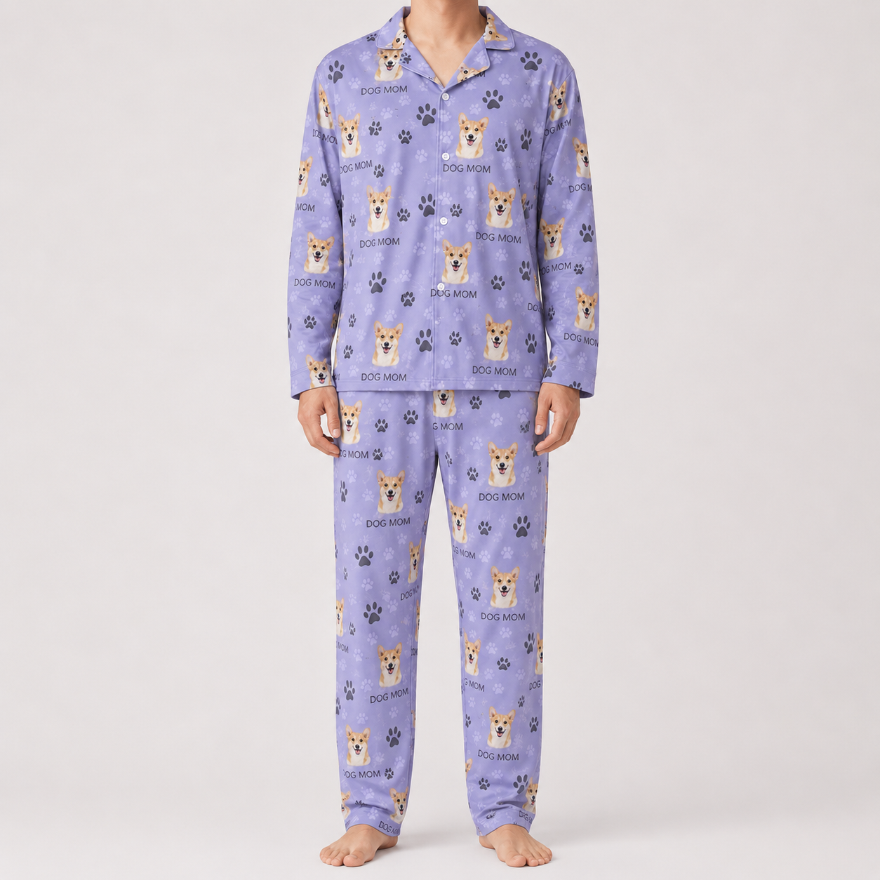 Personalized Dog Photo Unisex Pajamas Set, Custom Pet Face All Over Print Nightwear THUC99