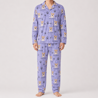Personalized Dog Photo Unisex Pajamas Set, Custom Pet Face All Over Print Nightwear THUC99