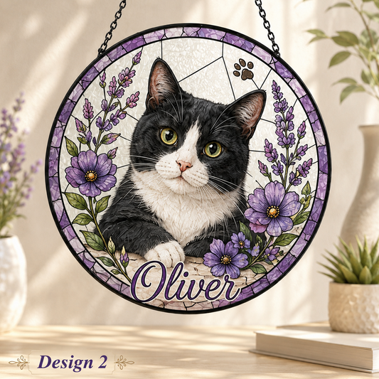 Custom Photo Pet Cat Glass Suncatcher Decor – Personalized Cat Lover Gift for Her THUC99