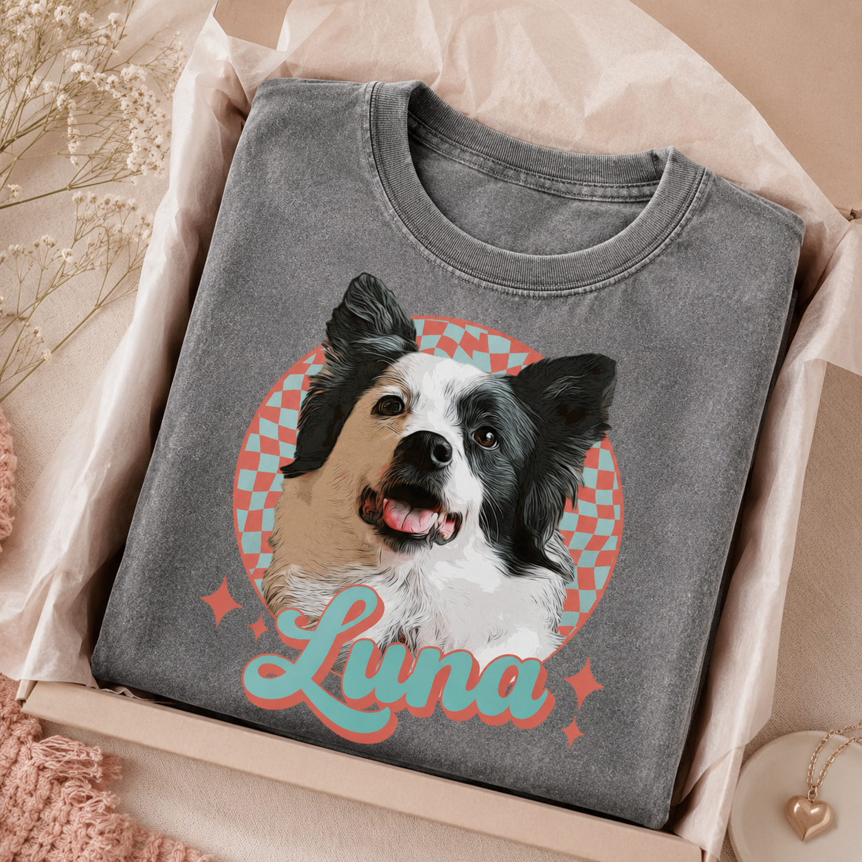 Custom Pet Face Unisex Wash T-Shirt, Personalized Dog Lover Shirt | Dog Dad Gift THUC99