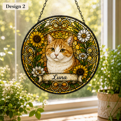 Custom Photo Cat Glass Suncatcher – Personalized Pet Portrait Gift | Cat Window Decor THUC99