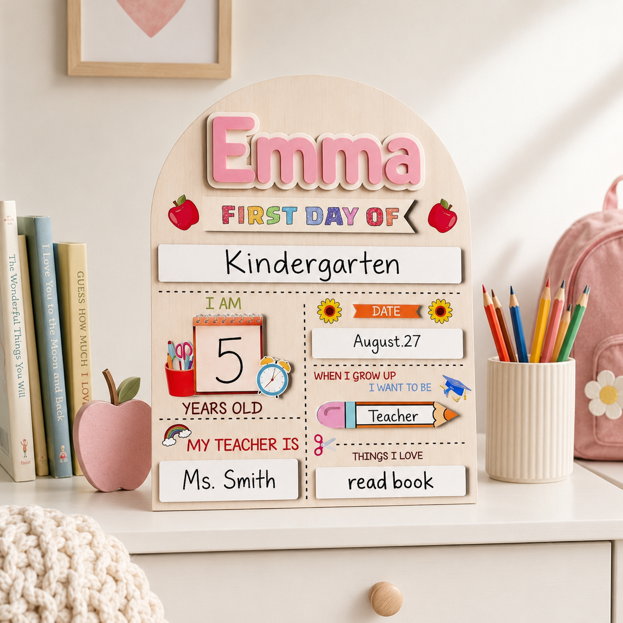 Personalized Back to School Photo Prop, Custom Acrylic Wood School Sign THUC99