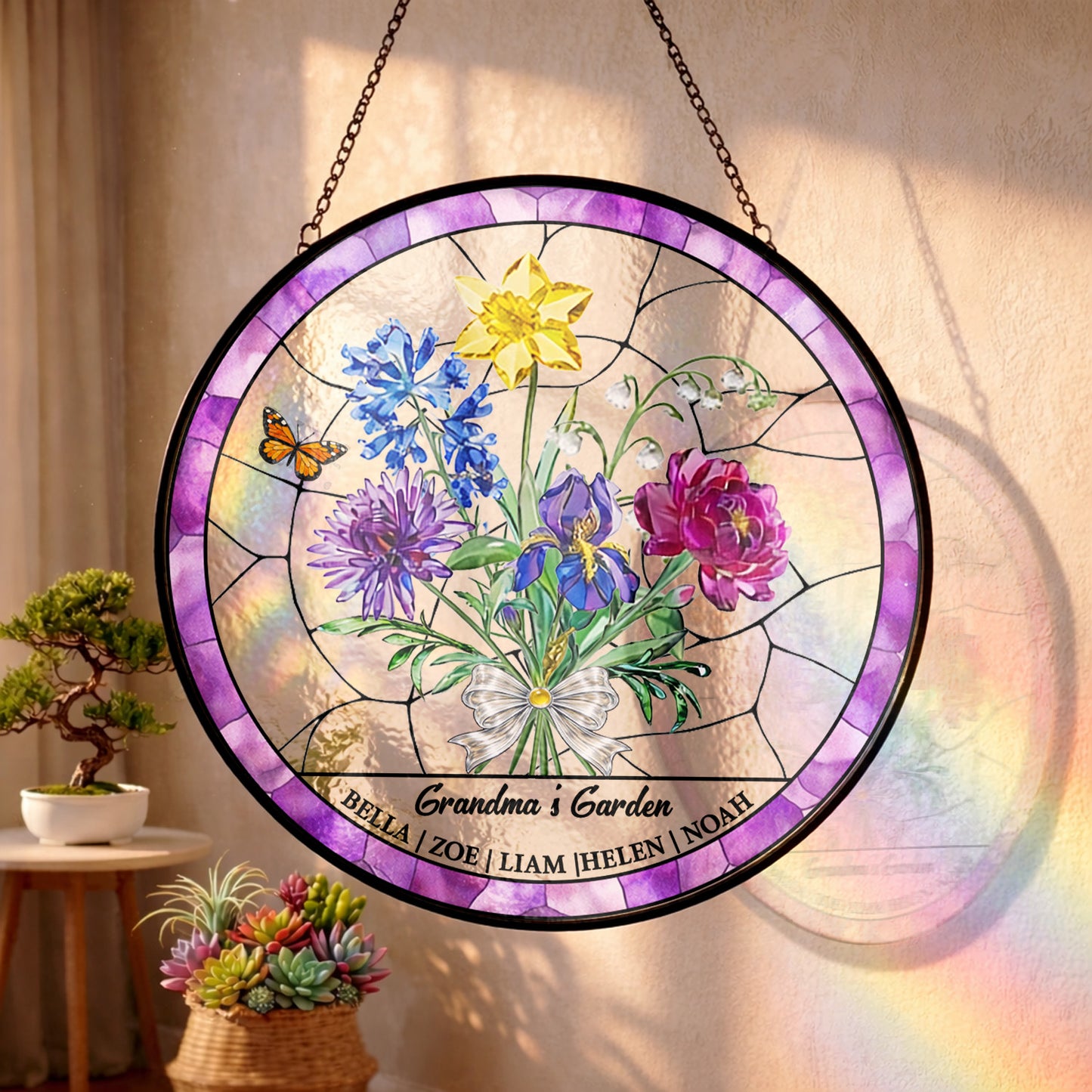Custom Name Grandma Flower Garden Suncatcher - Personalized Mother's Day Gift THUC99