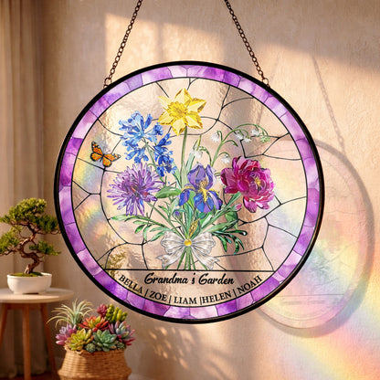 Custom Name Grandma Flower Garden Suncatcher - Personalized Mother's Day Gift THUC99