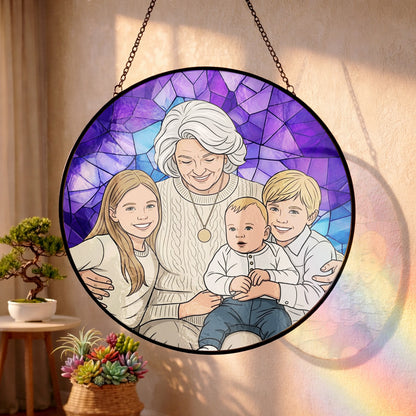 Custom Family Photo Glass Suncatcher – Grandma Gift, Mother's Day Decor THUC99