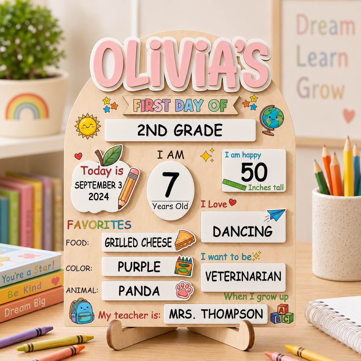 Personalized School Sign for Kids, First Day of School Keepsake Board THUC99