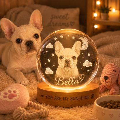 Custom Dog Crystal Ball Night Light, Personalized Pet Photo Crystal Lamp, Memorial Dog Gift THUC99