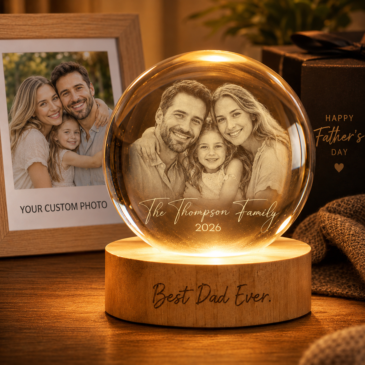 Custom Dad Crystal Ball Night Light, Personalized Photo Lamp, Father’s Day Gift For Dad THUC99