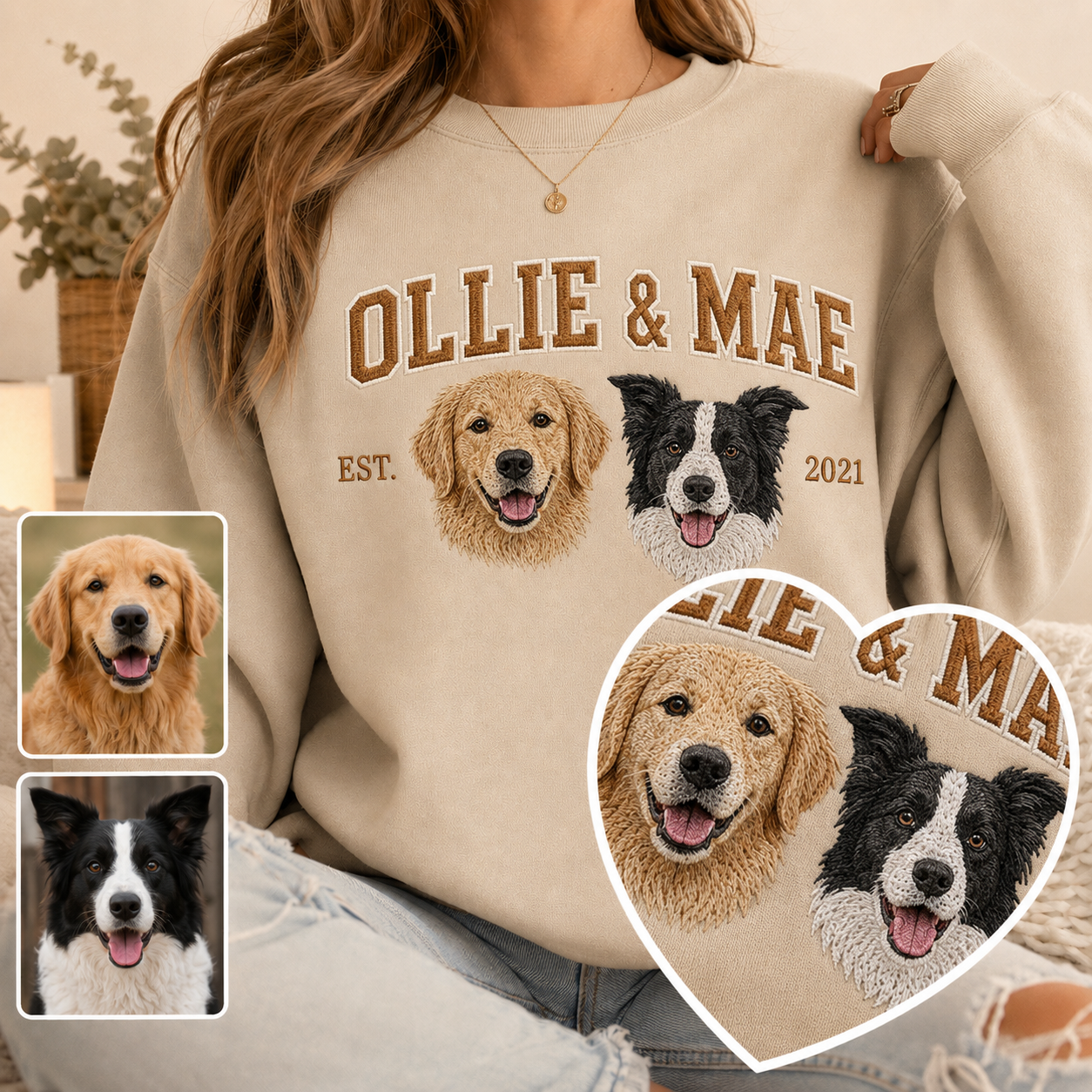 Personalized Pet Photo Sweatshirt, Custom Dog Face Embroidered Hoodie THUC99