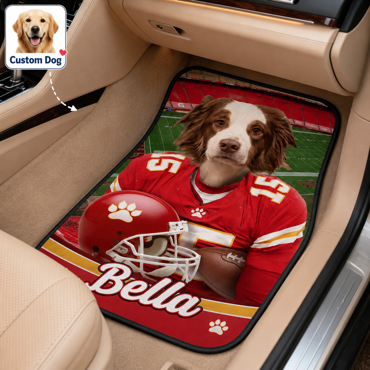 Custom Dog Face Auto Floor Mats, Personalized Football Pet Car Accessories Gift THUC99