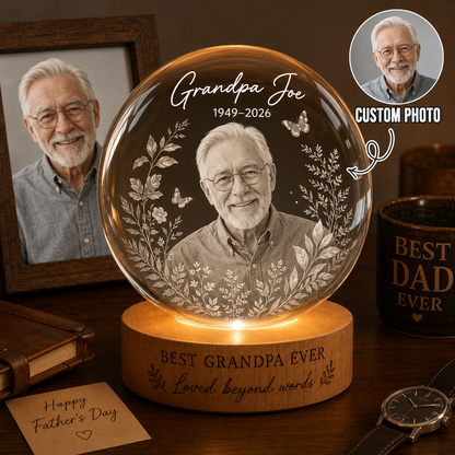 Custom Photo Father Night Light, Personalized Memorial Crystal Ball Lamp For Dad THUC99