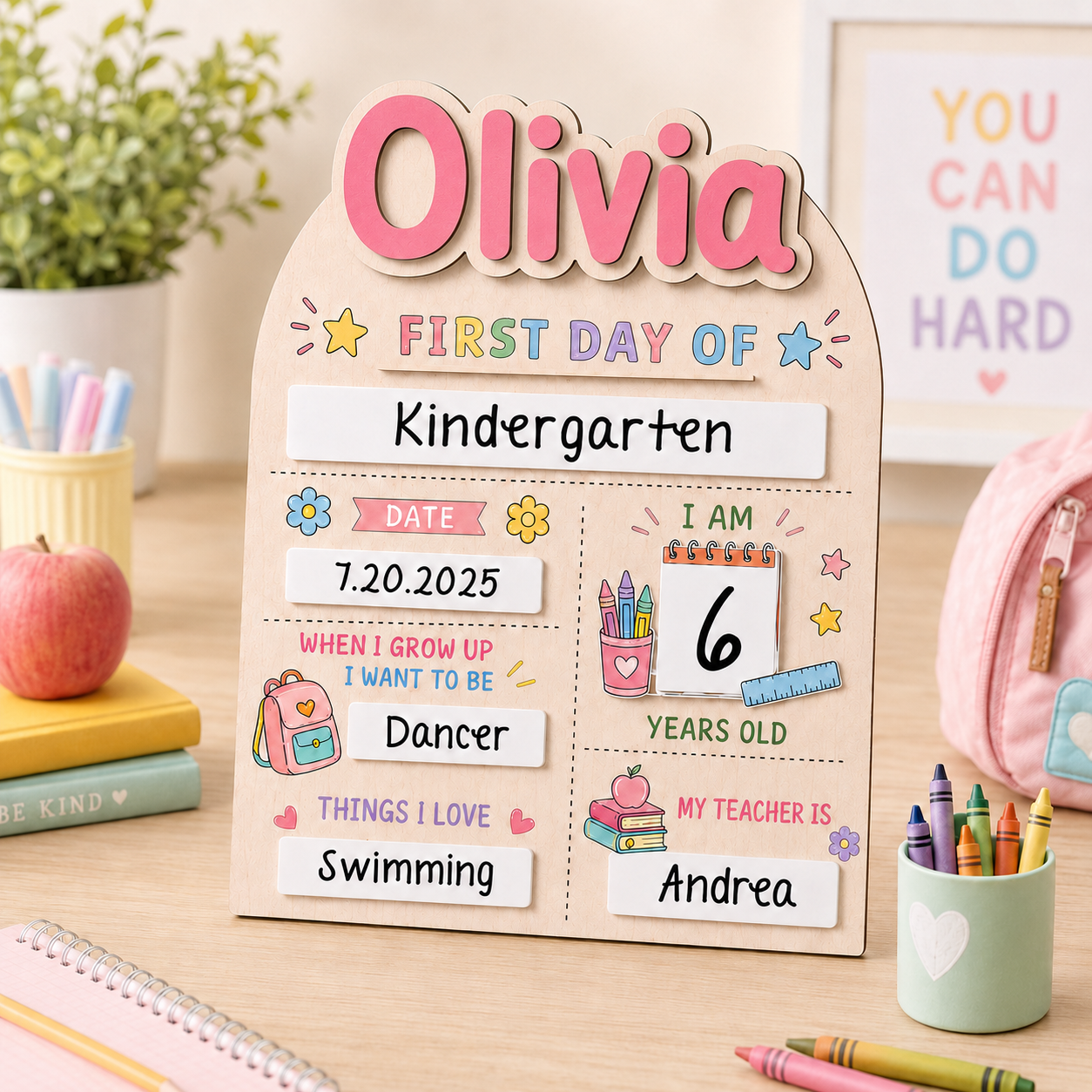 Custom Name School Sign for Kids, Acrylic Wood Back to School Board THUC99