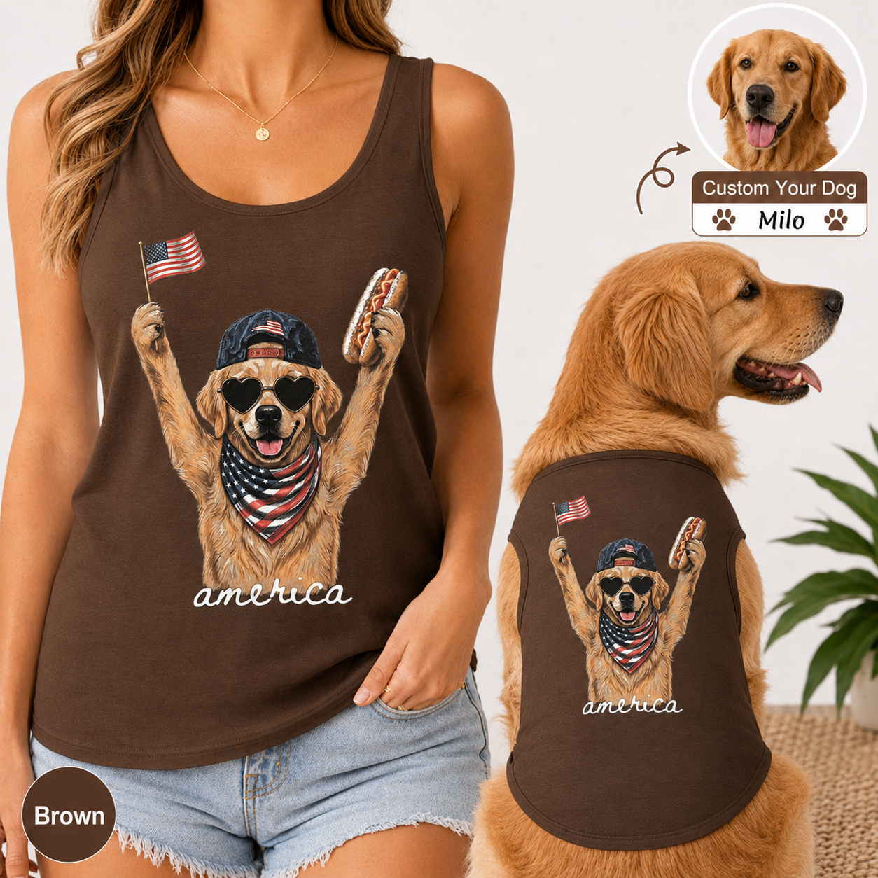 Personalized Women’s and Pet Tank Top Set, Custom Dog Photo Matching Summer Shirt THUC99
