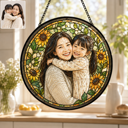 Personalized Mom Photo Stained Glass Suncatcher, Custom Mother’s Day Window Hanging Keepsake Decor THUC99