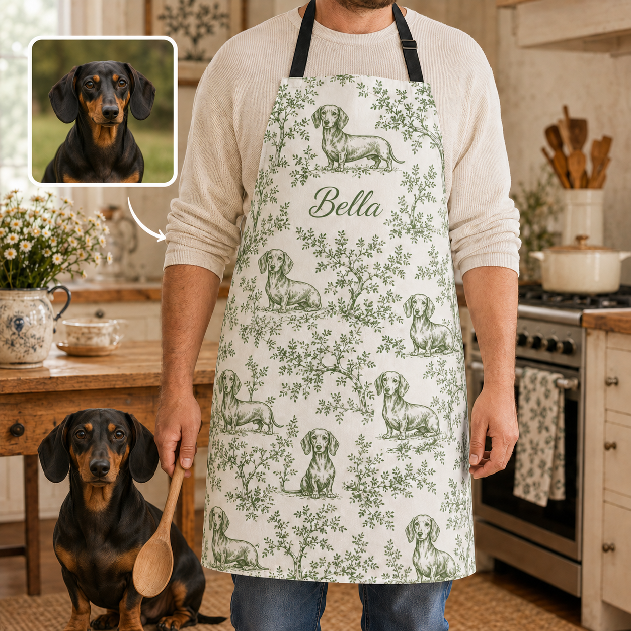 Personalized Dog Apron Custom Pet Photo Kitchen Apron, Dog Mom Gift for Cooking, Baking, BBQ and Crafting THUC99