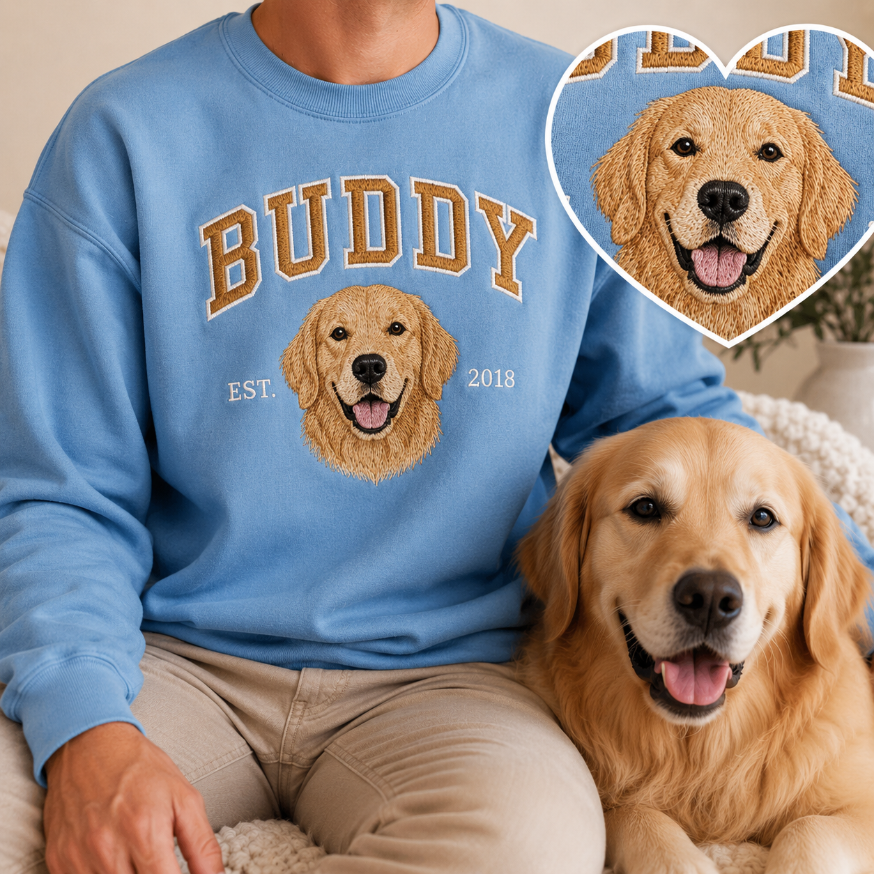 Custom Dog Dad Hoodie, Personalized Pet Portrait Embroidered Sweatshirt THUC99