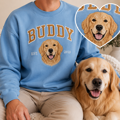Custom Dog Dad Hoodie, Personalized Pet Portrait Embroidered Sweatshirt THUC99