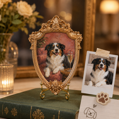 Custom Dog Drinking On Sofa Magnet, Personalized Pet Photo Vintage Frame, Dog Lover Gift THUC99