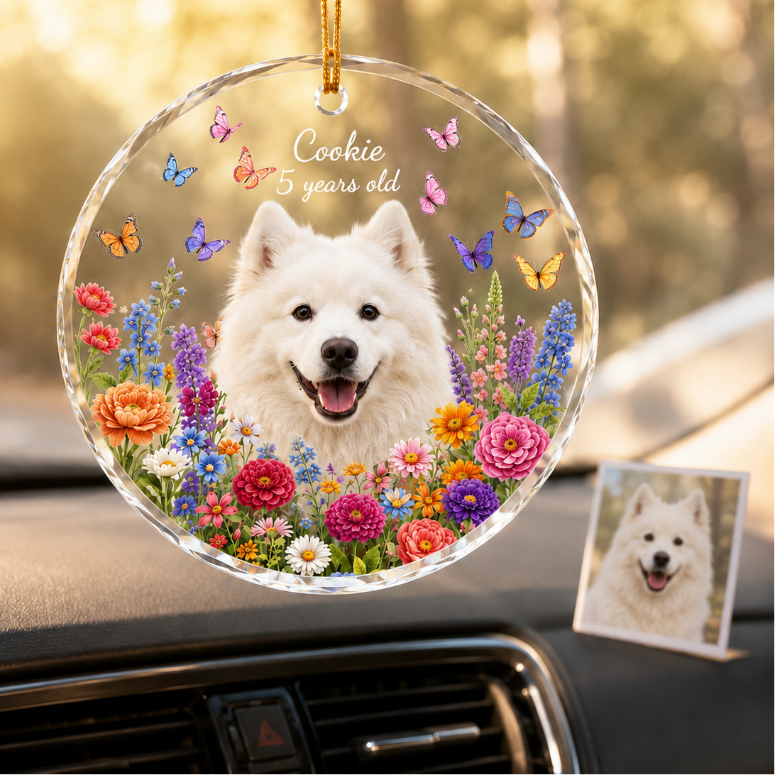 Custom Photo Dog Glass Dog With Flowers