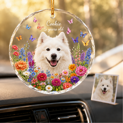 Custom Photo Dog Glass Dog With Flowers