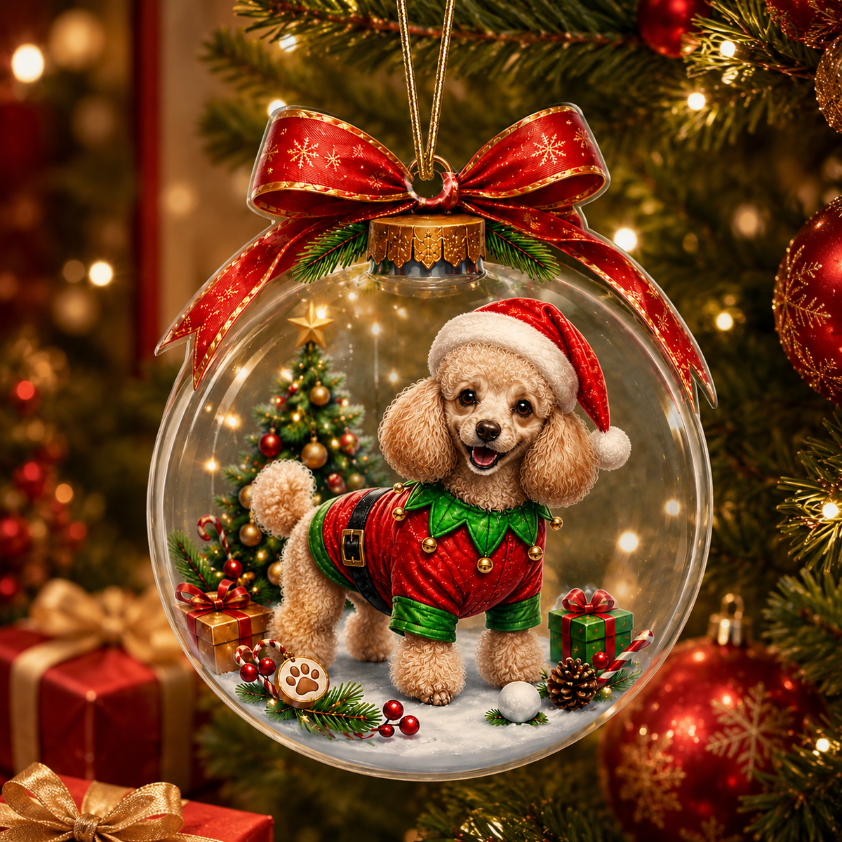 Dog Santa Bauble Ball Poodle