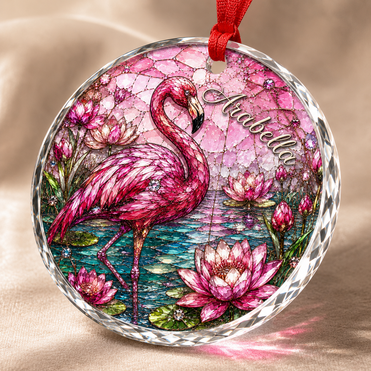 Custom Name Glass Animal Flamingo