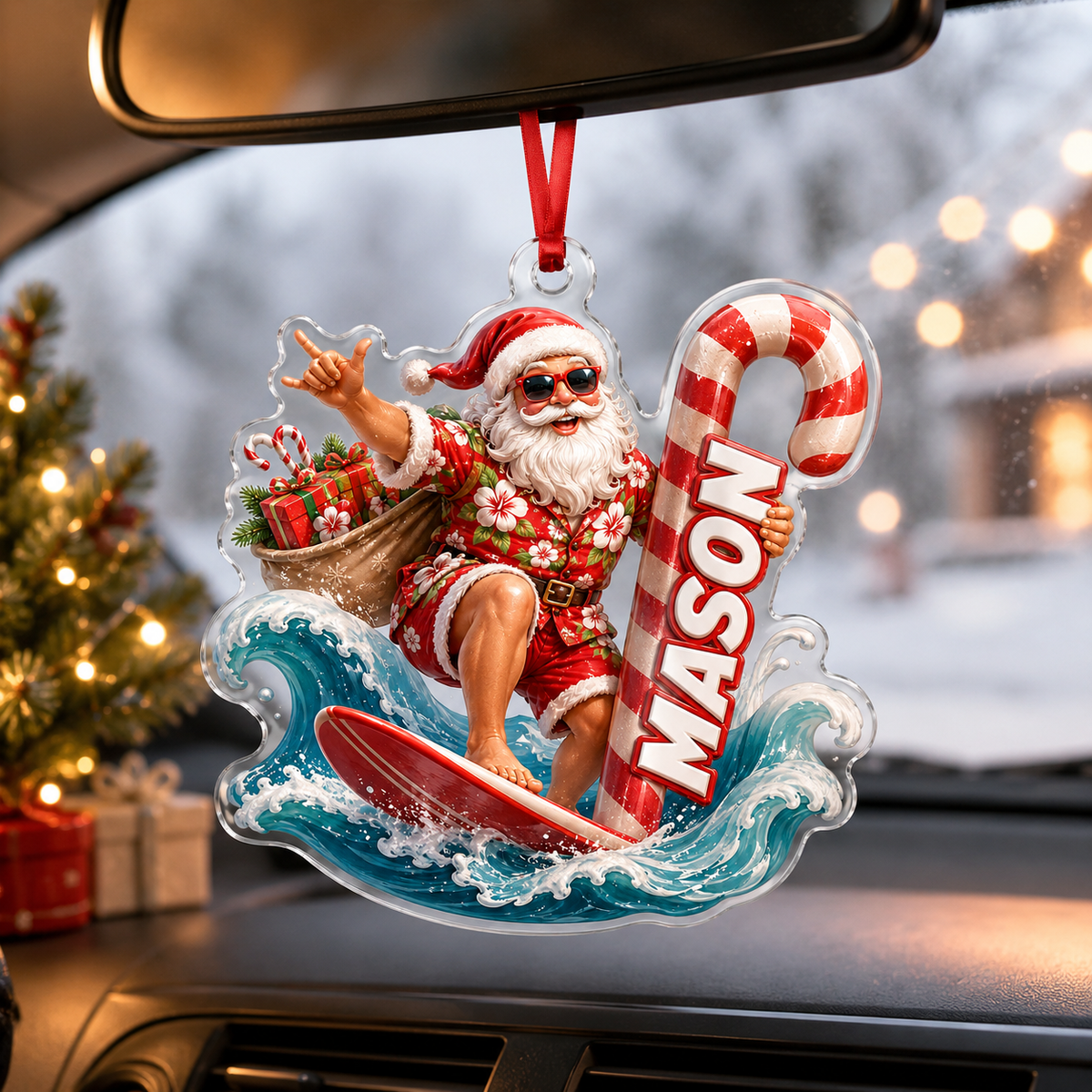 Surfing Personalize Acrylic Santa Surfing