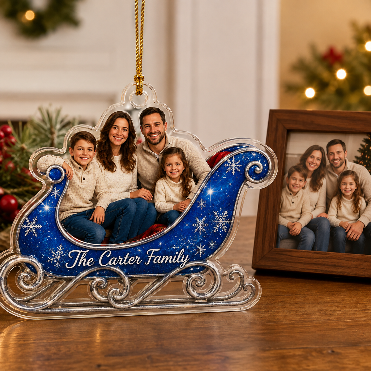 Custom Photo Christmas Sleigh Family