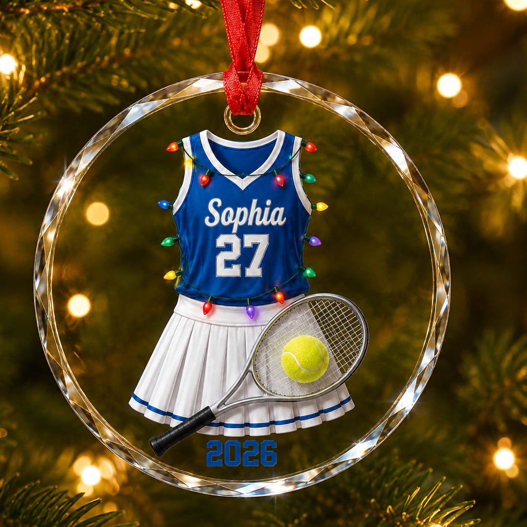 Custom Photo Sport Glass Ornament Tennis Blue Jersey
