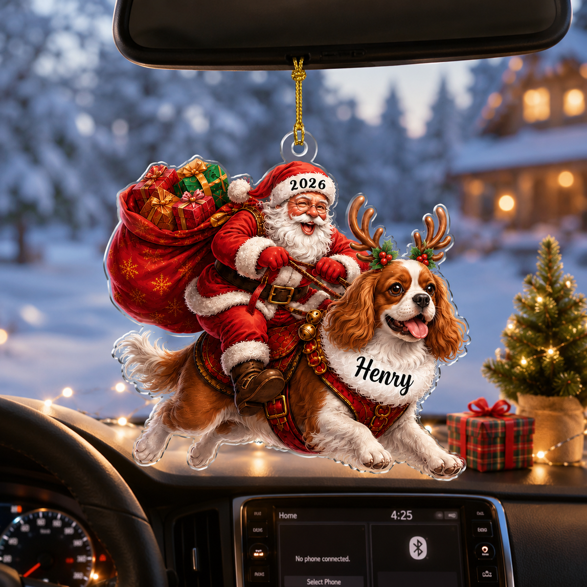 Santa Claus and Dog Cavalier King Charles Spaniel