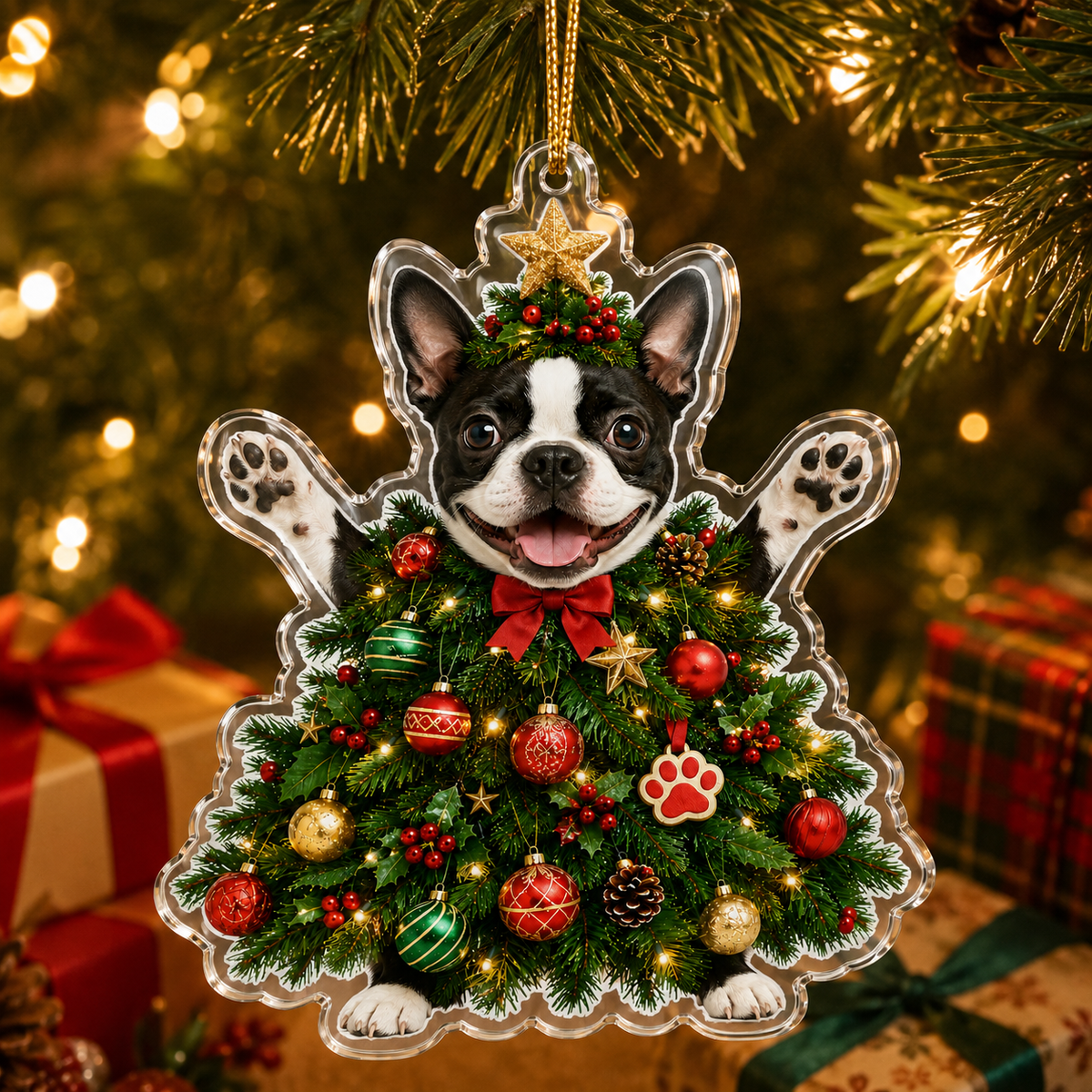 Dog Santa Tree Boston Terrier