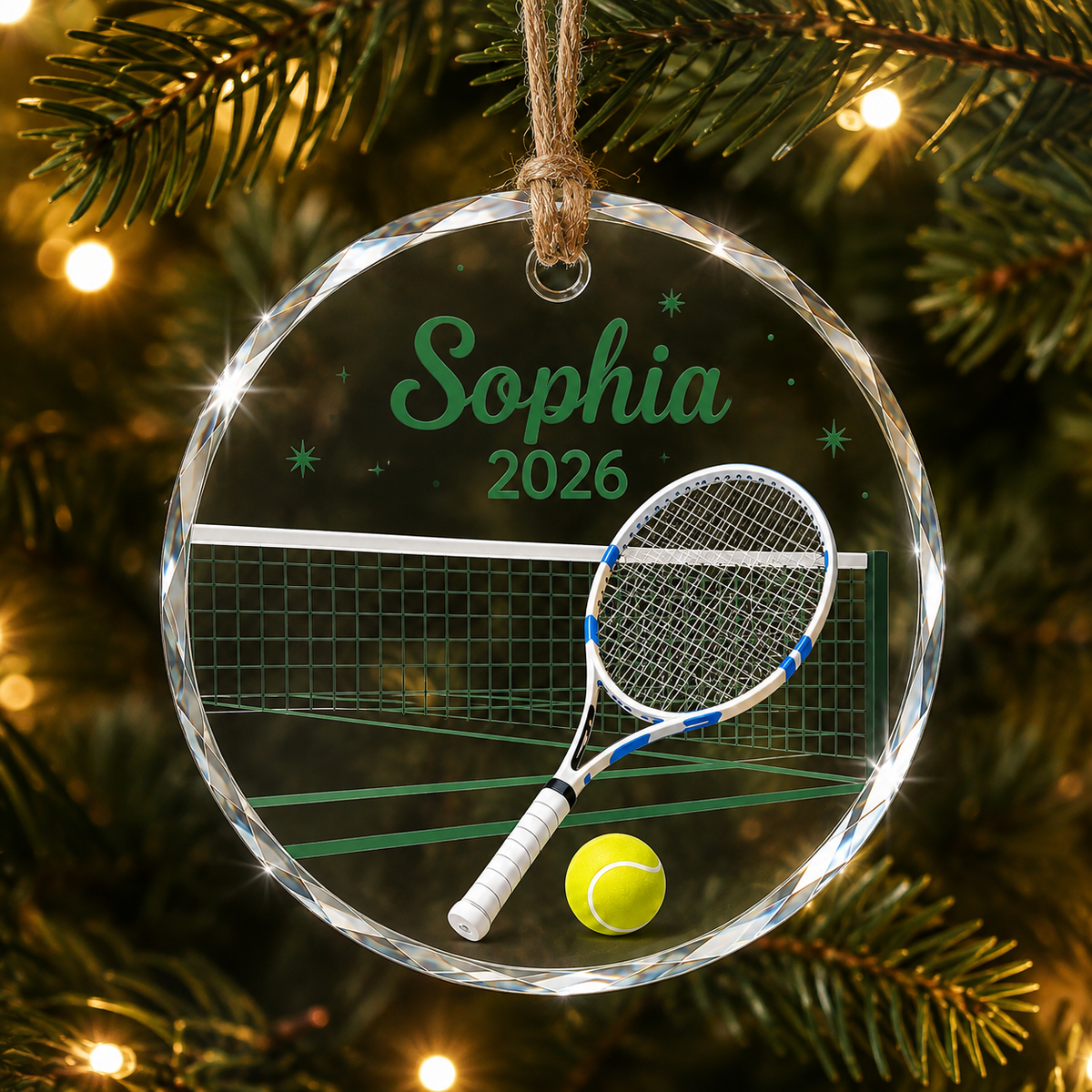 Custom Photo Sport Glass Ornament Tennis Court Racket