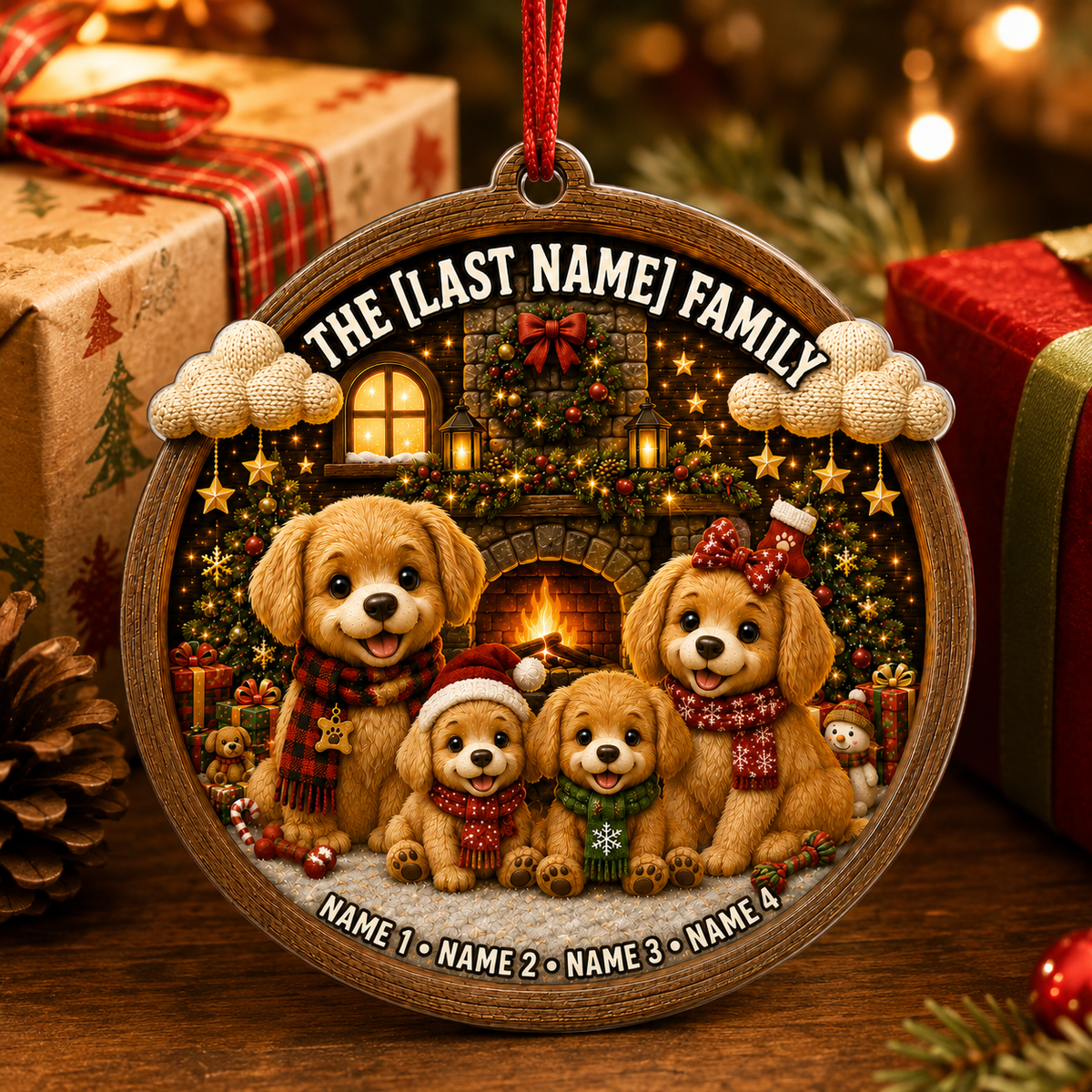 Christmas Family Wood Dog