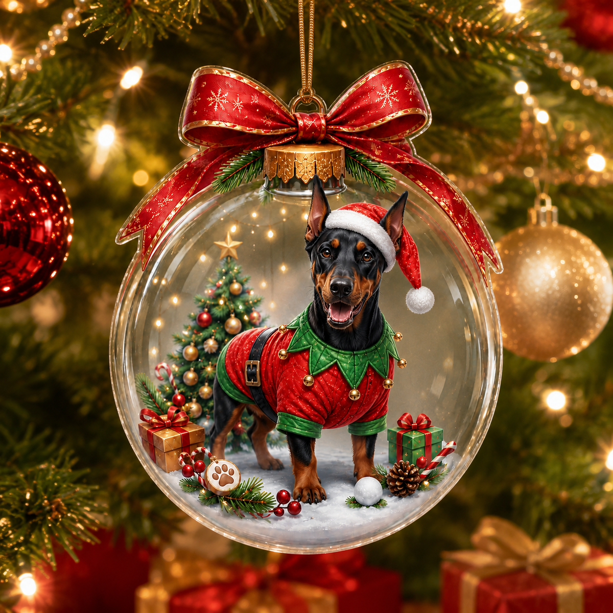 Dog Santa Bauble Ball Doberman Pinscher