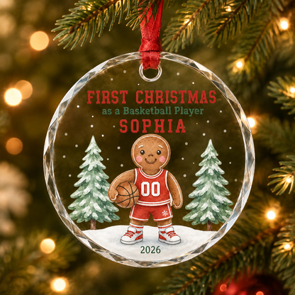 Basketball Glass Ornament - First Christmas Player