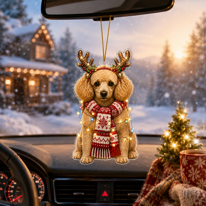 Dog Decor with Antlers & Scarf Poodle