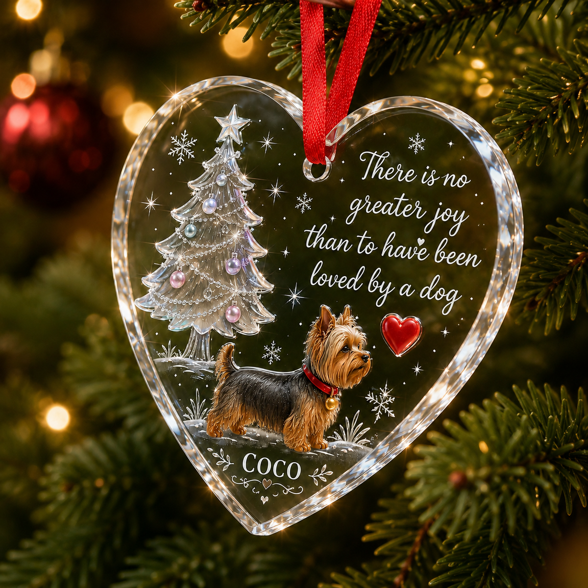 Christmas Glass Dog Yorkshire Terrier
