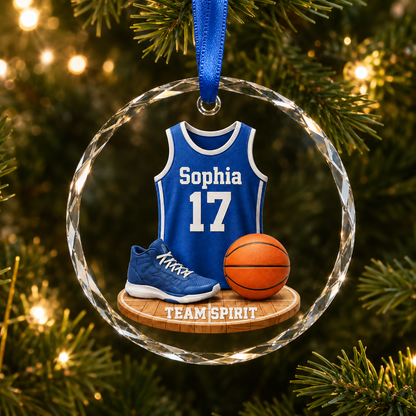 Basketball Glass Ornament - Team Spirit Jersey