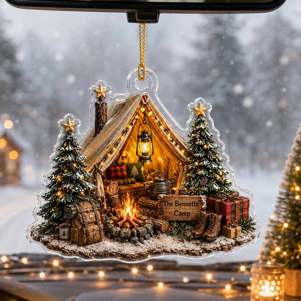 Camping Personalize Acrylic Christmas Campfire