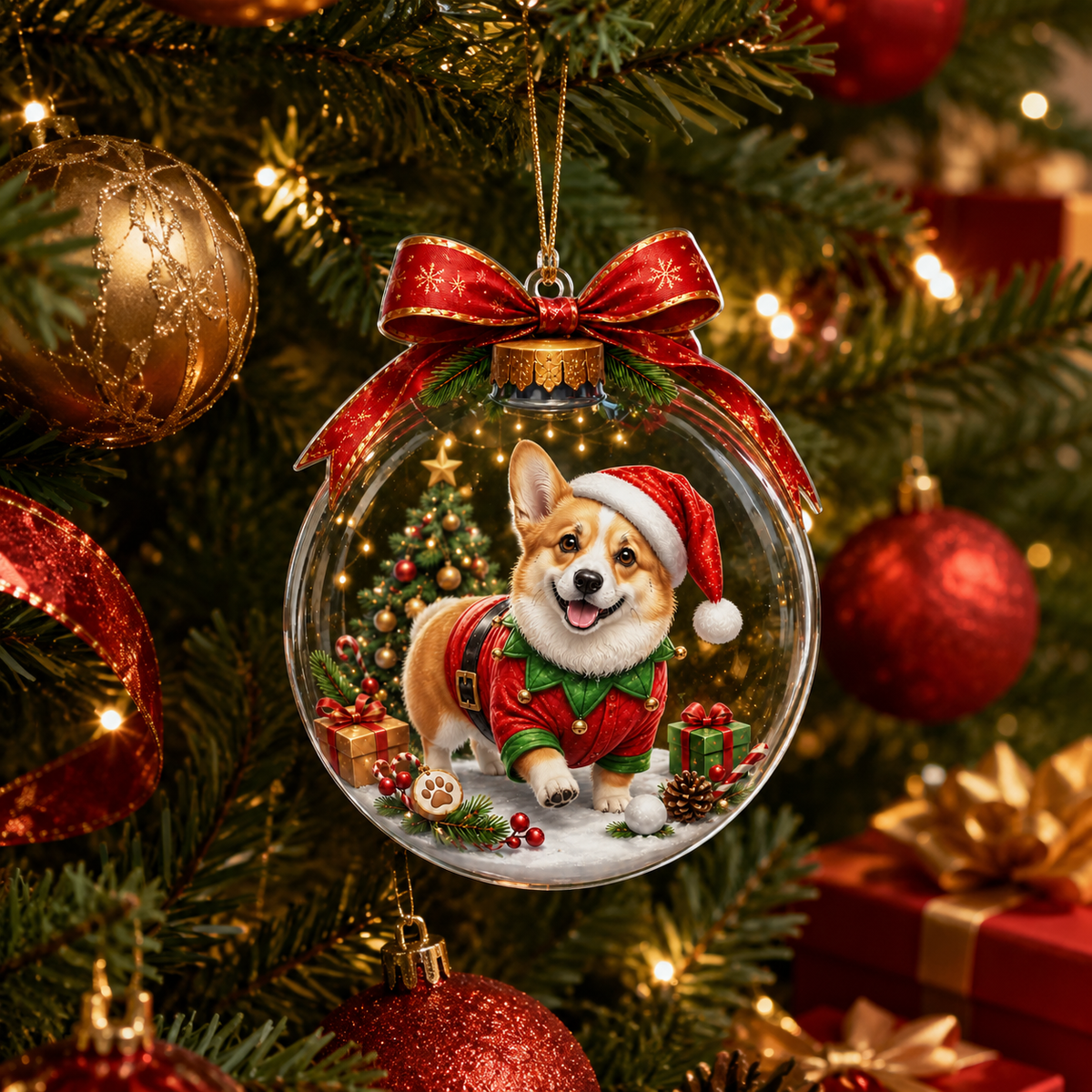 Dog Santa Bauble Ball Pembroke Welsh Corgi