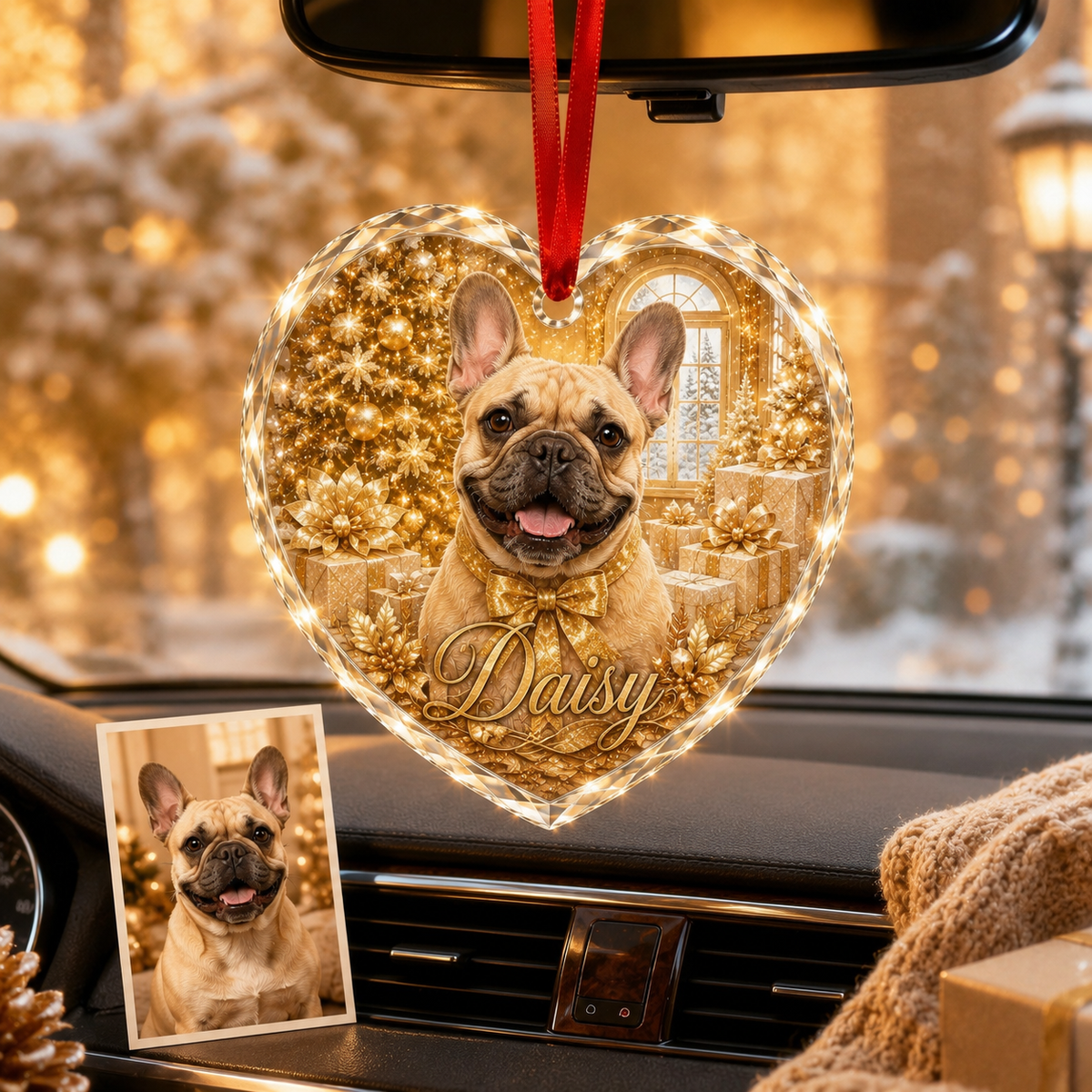 Custom Photo Dog Glass Dog With Yellow Present